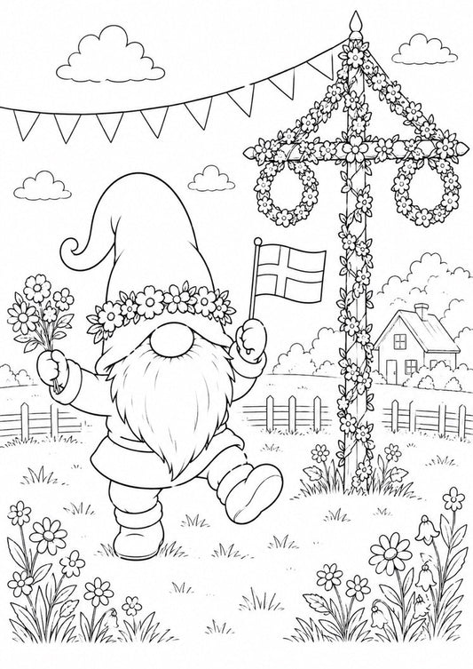 målarbild nisse firar midsommar