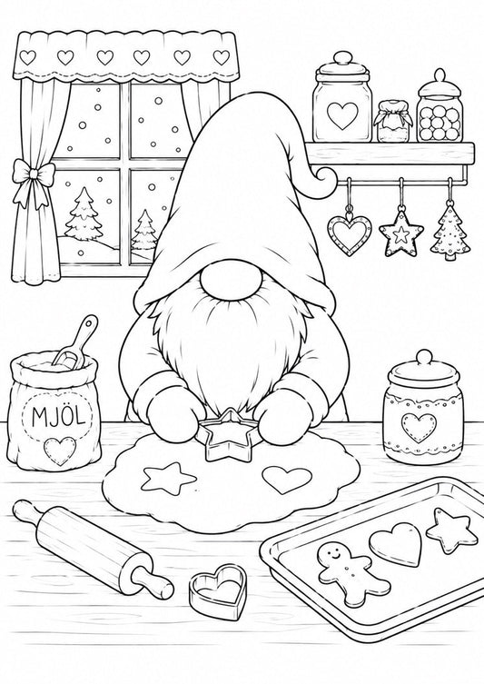 målarbild nisse bakar pepparkakor
